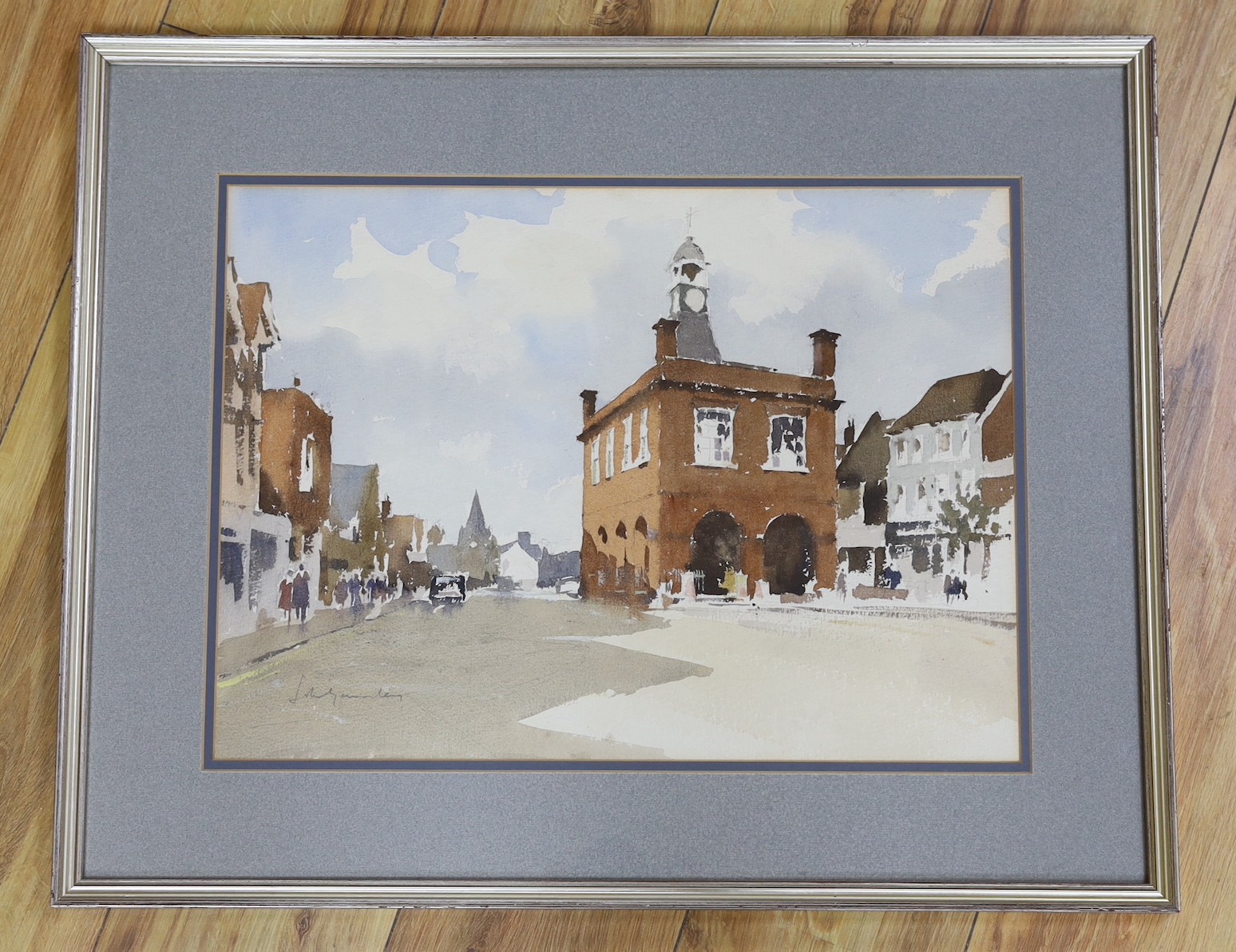 John Yardley (1933-), watercolour, Reigate Town Hall, signed in pencil, 34 x 7cm
